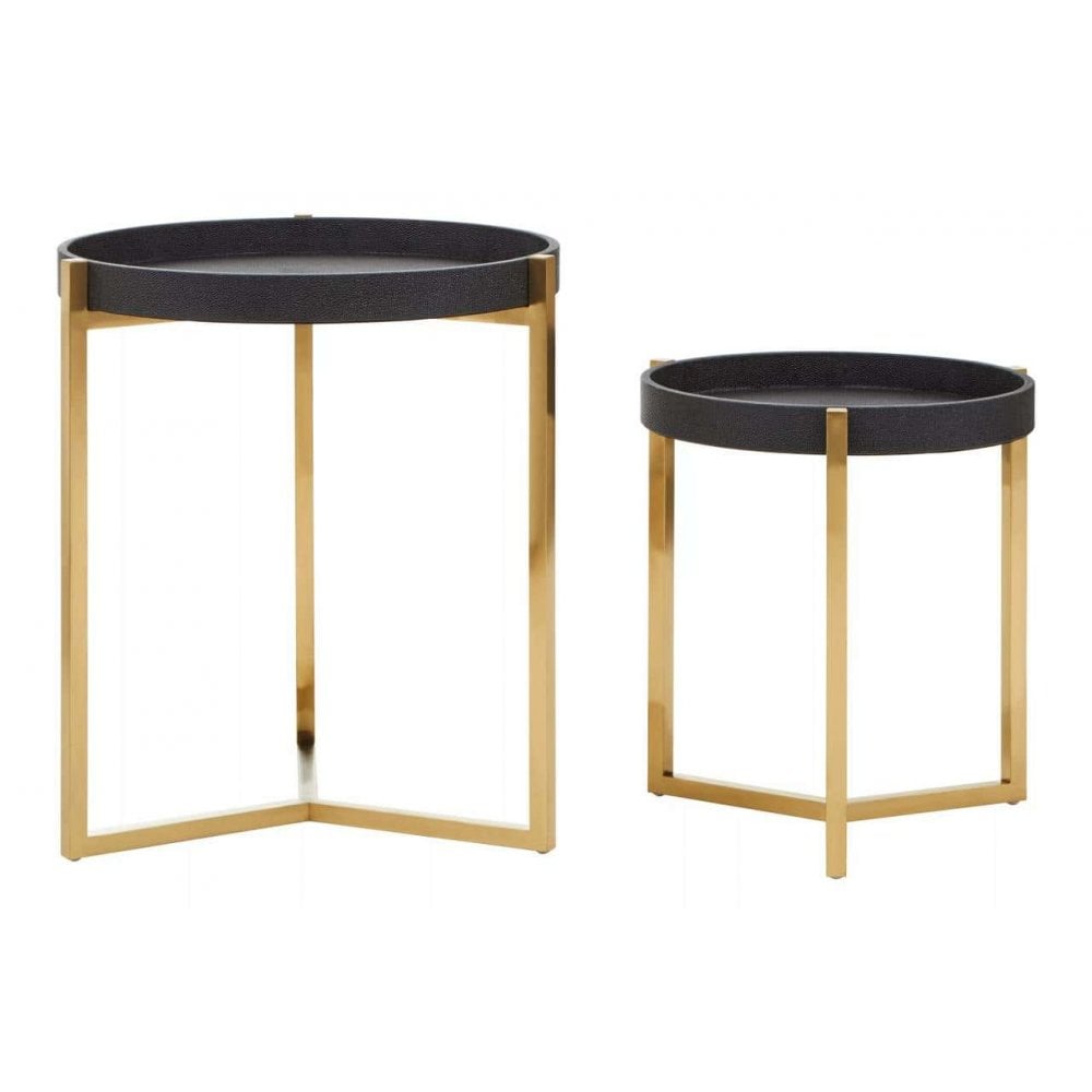 Cordoba Set Of Two Black Shagreen Tray Tables