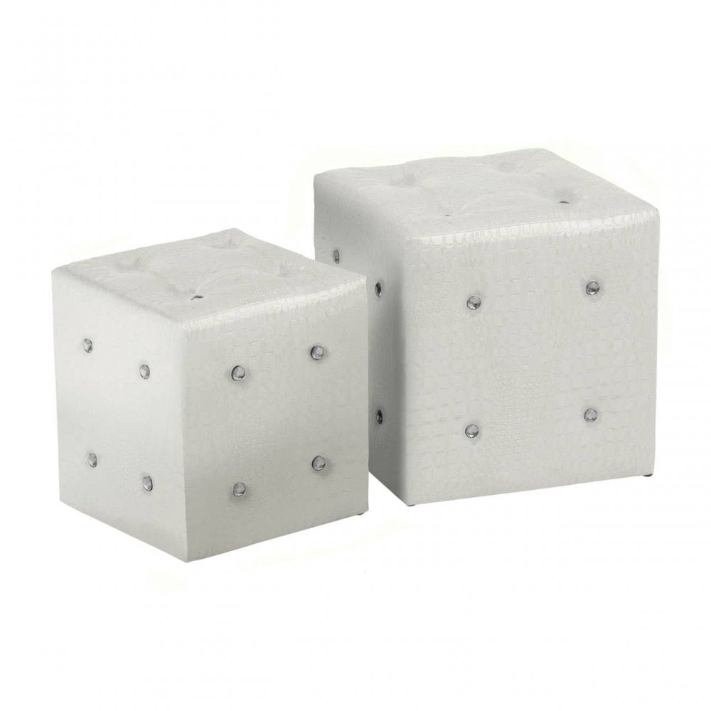 Clara Crocodile Leather Effect Off White Stools