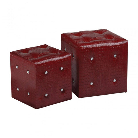 Clara Crocodile Leather Effect Red Stools