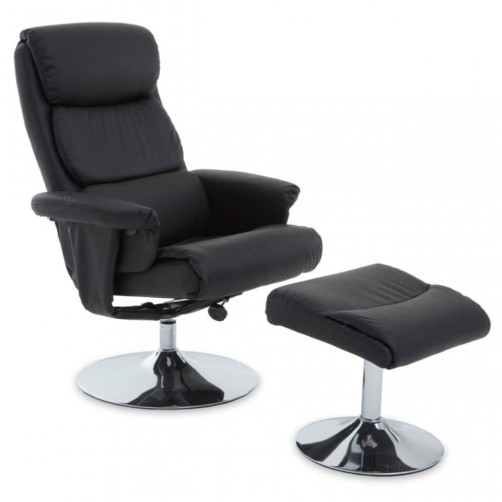 Danbury Black Leather Chair And Footstool