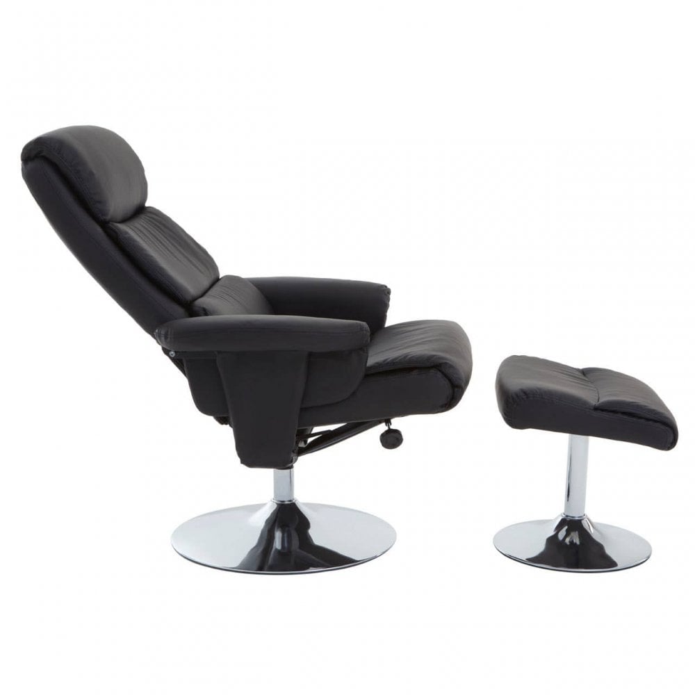 Danbury Black Leather Chair And Footstool