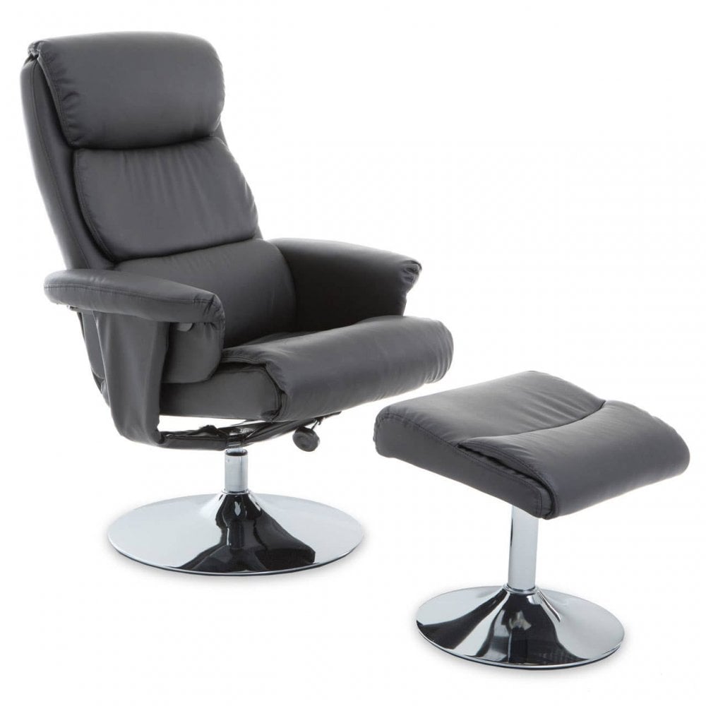 Danbury Grey Leather Chair And Footstool