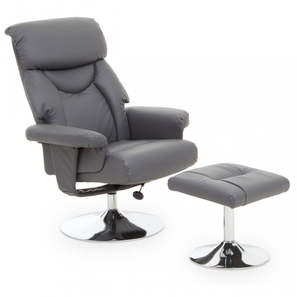 Danbury Grey Leather Reclining Chair And Footstool