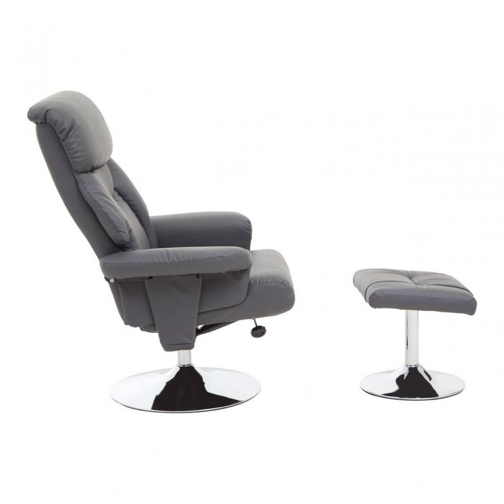 Danbury Grey Leather Reclining Chair And Footstool