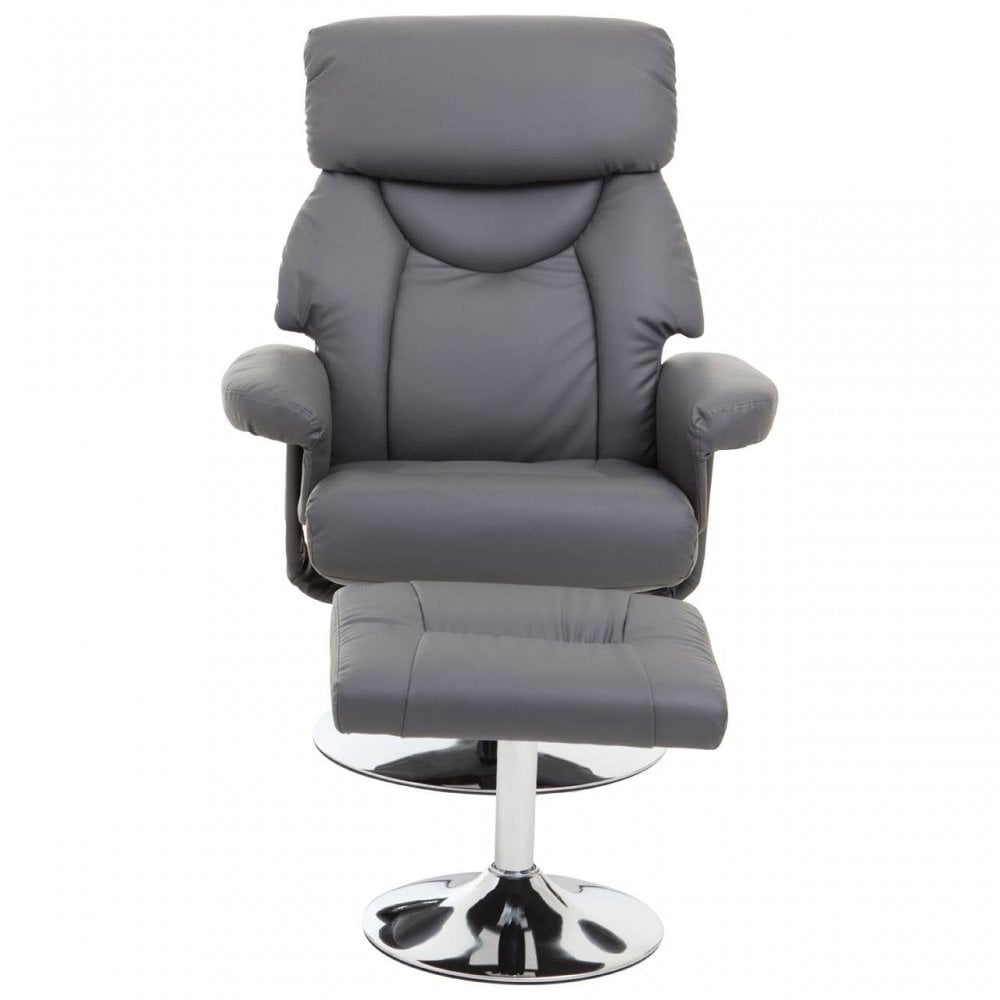 Danbury Grey Leather Reclining Chair And Footstool