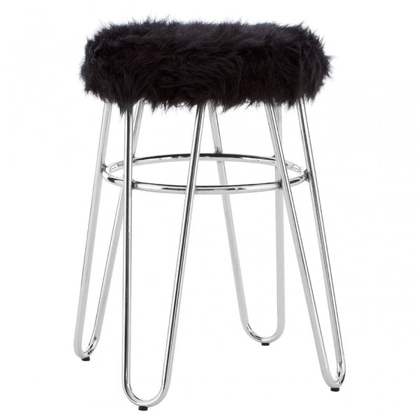 Diston Black Faux Fur Stool