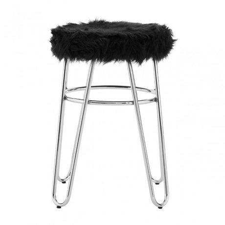 Diston Black Faux Fur Stool