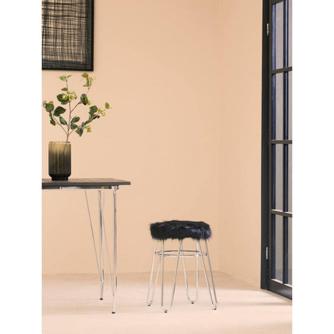 Diston Black Faux Fur Stool