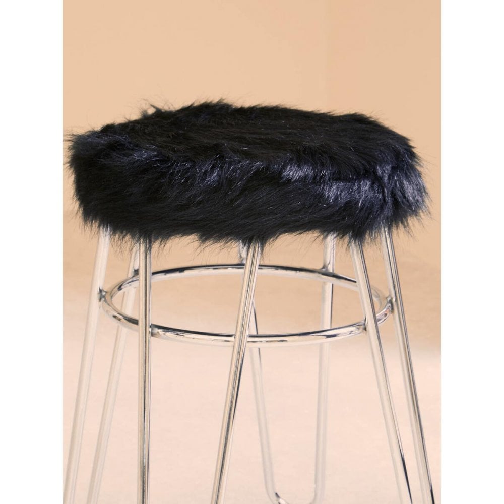 Diston Black Faux Fur Stool