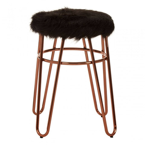 Diston Rose Gold Faux Fur Stool