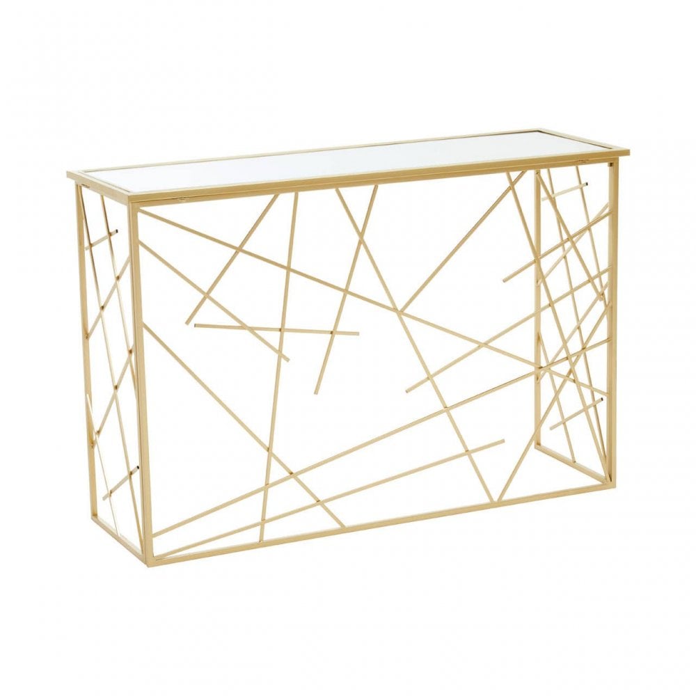 Arista Gold Finish Console Table With Mirror Top