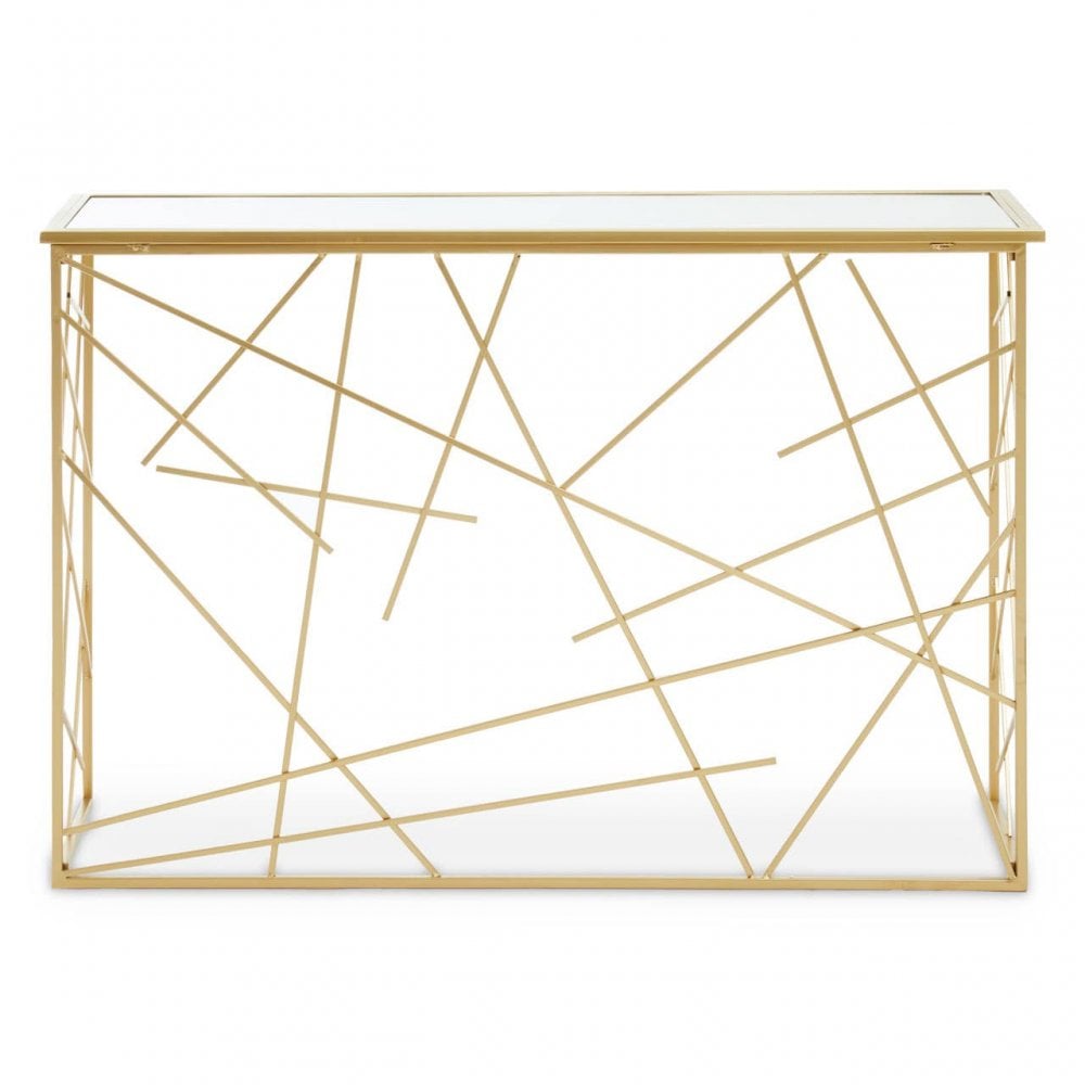 Arista Gold Finish Console Table With Mirror Top