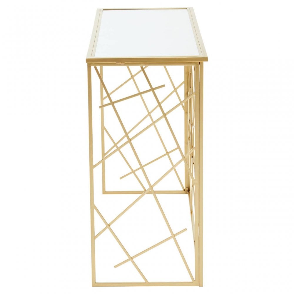 Arista Gold Finish Console Table With Mirror Top