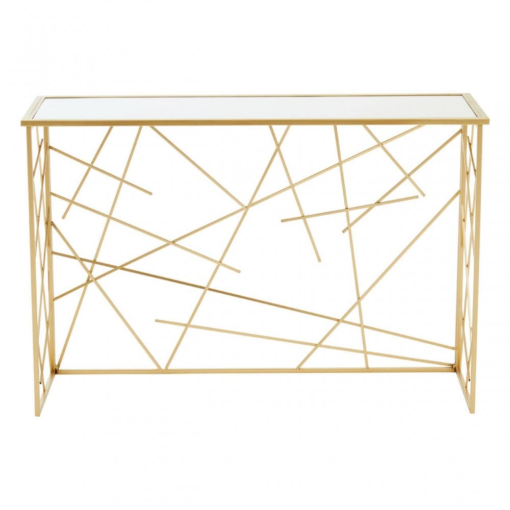 Arista Gold Finish Console Table With Mirror Top