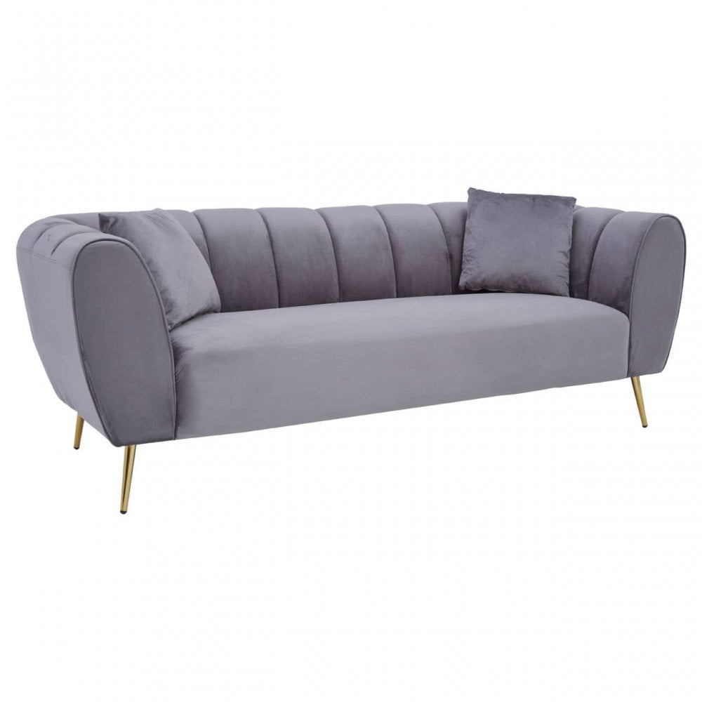 Aria Three Seater Grey Velvet Sofa