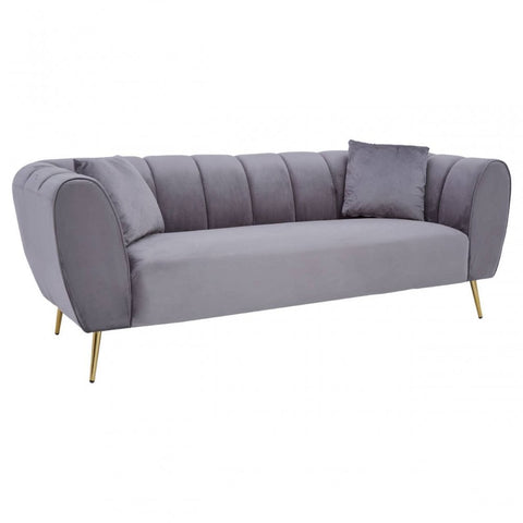 Aria Three Seater Grey Velvet Sofa