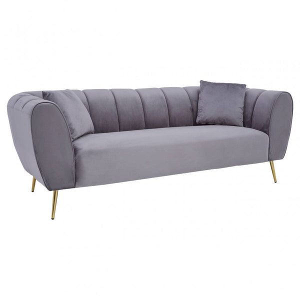Aria Three Seater Grey Velvet Sofa