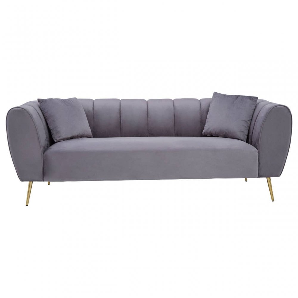 Aria Three Seater Grey Velvet Sofa