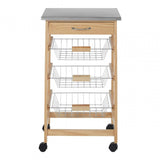 Brent Glenn 3 Wire Baskets Pinewood Kitchen Trolley