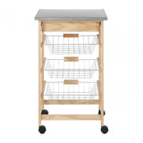 Brent Glenn 3 Wire Baskets Pinewood Kitchen Trolley