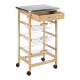 Brent Glenn 3 Wire Baskets Pinewood Kitchen Trolley