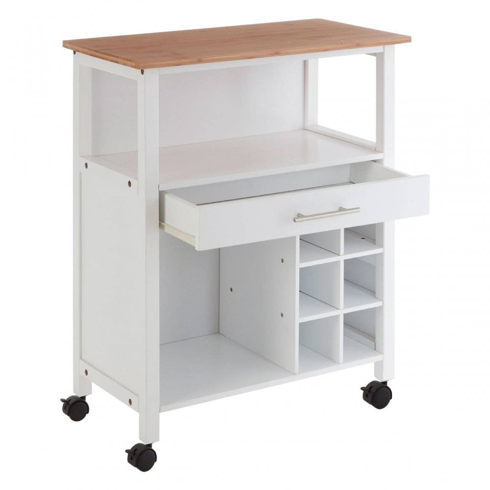 Brent White and Bamboo Top 1 Drawer Kitchen Trolley