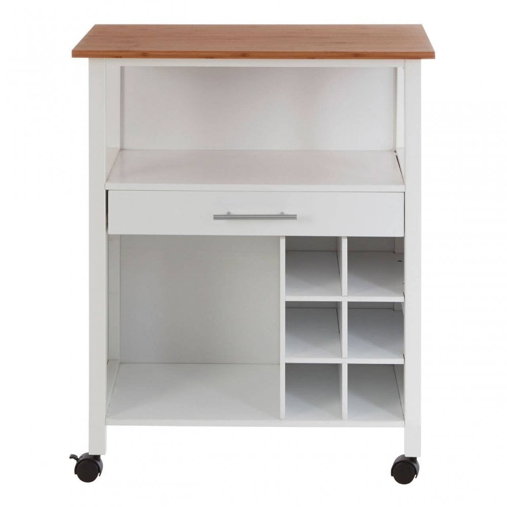 Brent White and Bamboo Top 1 Drawer Kitchen Trolley
