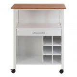 Brent White and Bamboo Top 1 Drawer Kitchen Trolley
