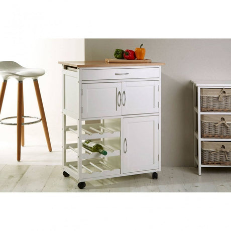 Brent White and Bamboo Top Kitchen Trolley