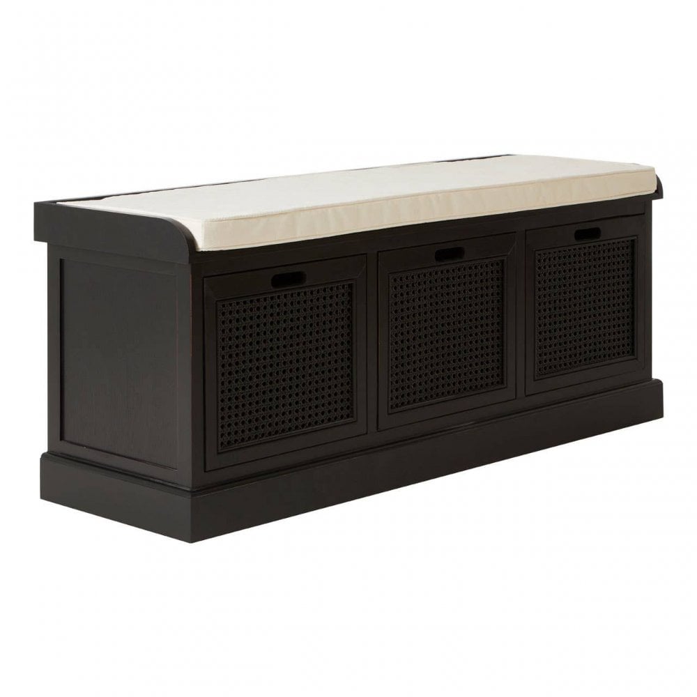 Lancaster Three Drawer Black Wooden Storage Bench