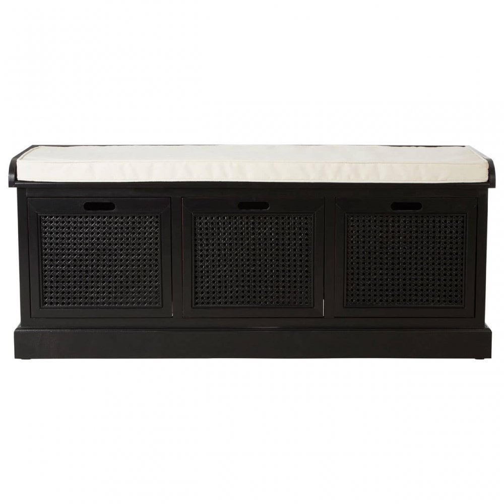 Lancaster Three Drawer Black Wooden Storage Bench
