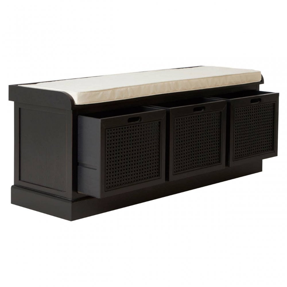 Lancaster Three Drawer Black Wooden Storage Bench