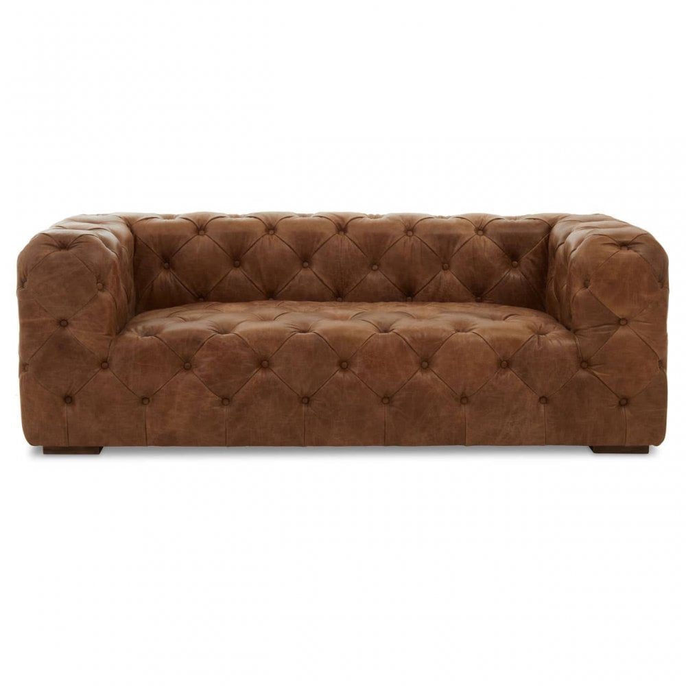 Everett Three Seat Tufted Leather Sofa