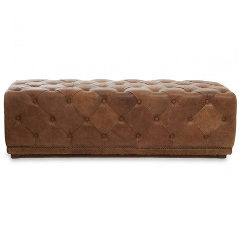 Everett Tufted Leather Rectangle Ottoman