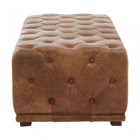 Everett Tufted Leather Rectangle Ottoman