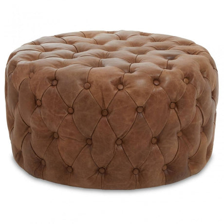 Everett Tufted Leather Round Ottoman