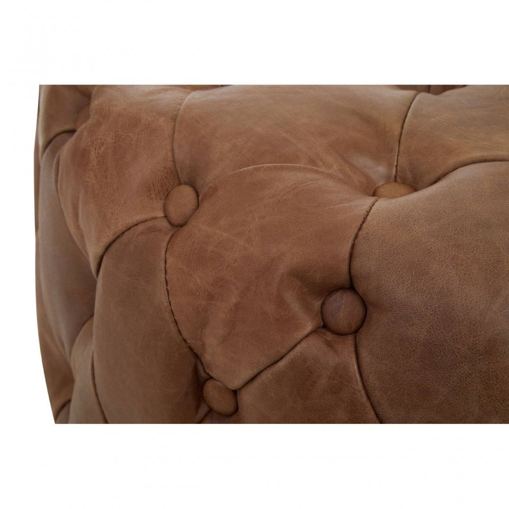 Everett Tufted Leather Round Ottoman