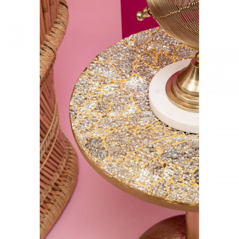 Aveline Mosaic Top Gold Finish Side Table