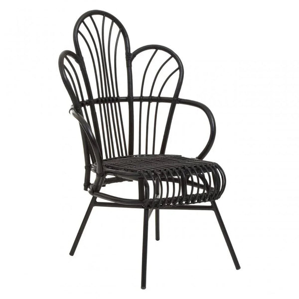 Montrose Black Natural Rattan And Black Metal Scalloped Back Chair