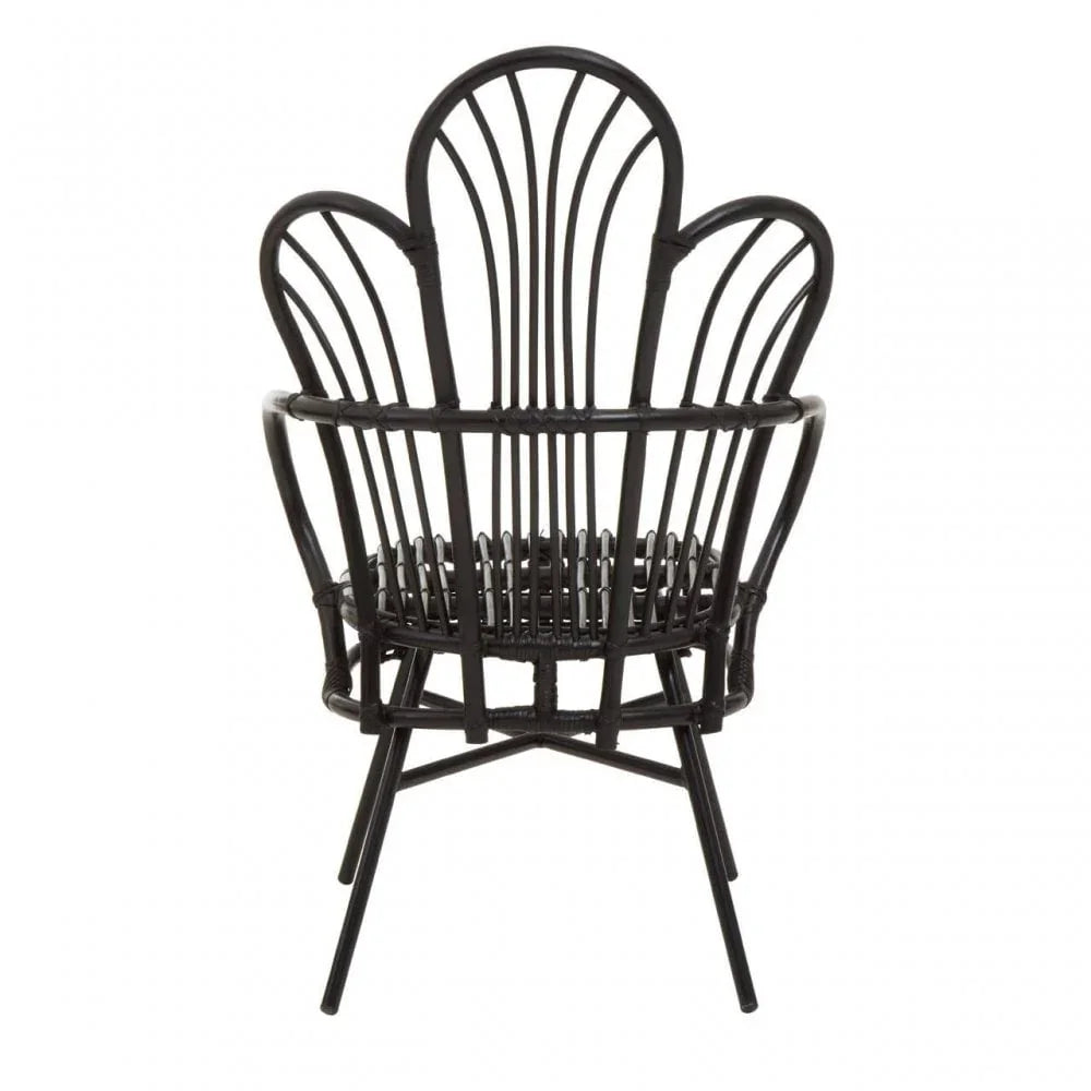 Montrose Black Natural Rattan And Black Metal Scalloped Back Chair