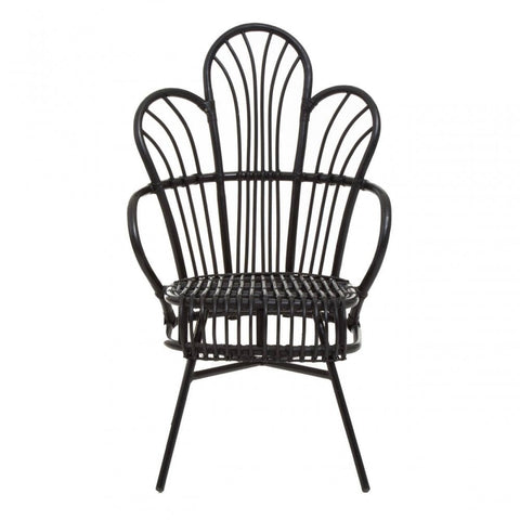 Montrose Black Natural Rattan And Black Metal Scalloped Back Chair