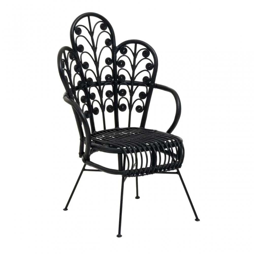 Montrose Black Natural Rattan Scalloped Back Chair