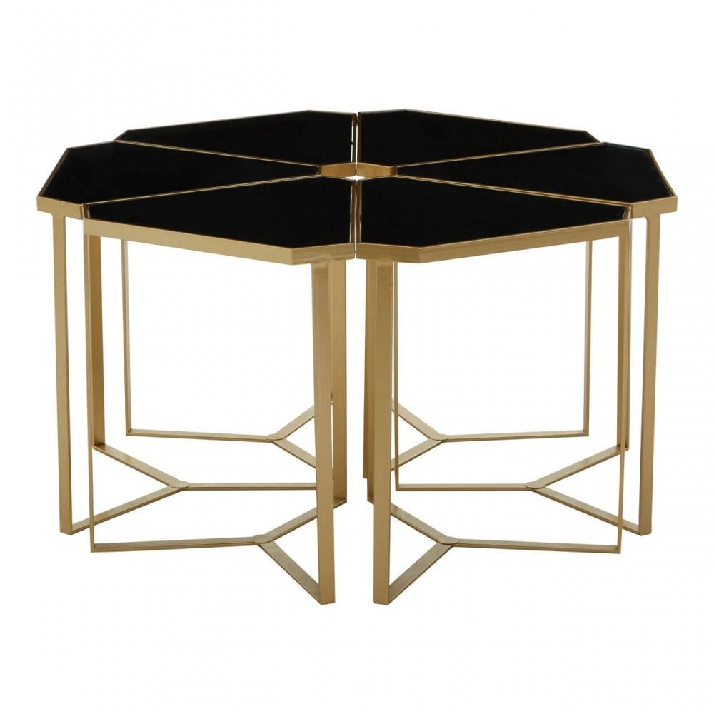 Lila Six Piece Black Top And Gold Frame Table Set