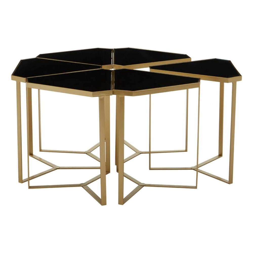 Lila Six Piece Black Top And Gold Frame Table Set