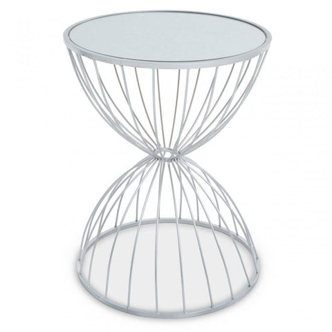 Giselle Hourglass Mirrored Top Silver Frame Side Table