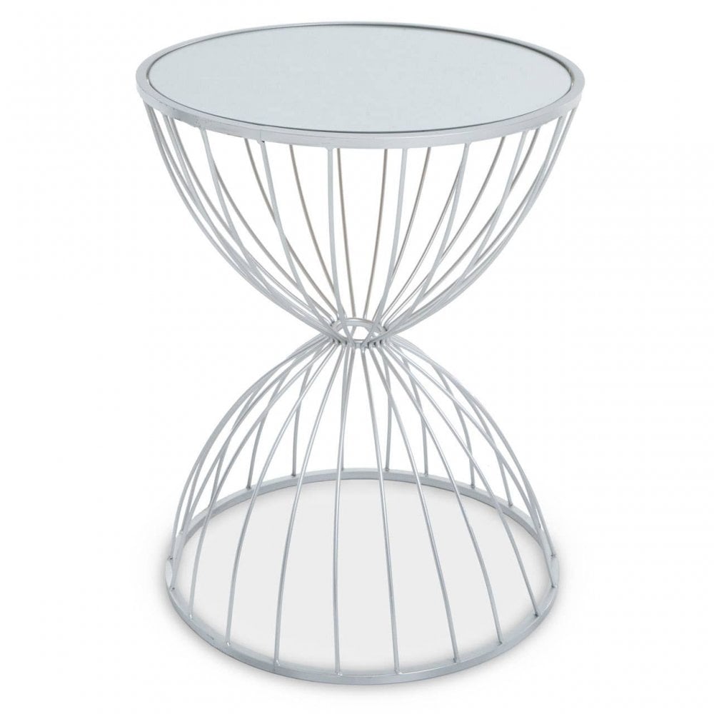 Giselle Hourglass Mirrored Top Silver Frame Side Table