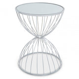 Giselle Hourglass Mirrored Top Silver Frame Side Table