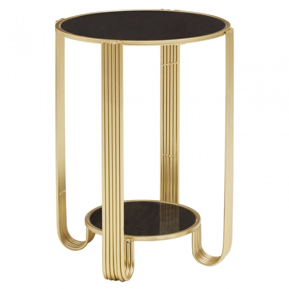 Giselle Round End Table Black Mirror And Gold Frame