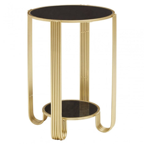 Giselle Round End Table Black Mirror And Gold Frame