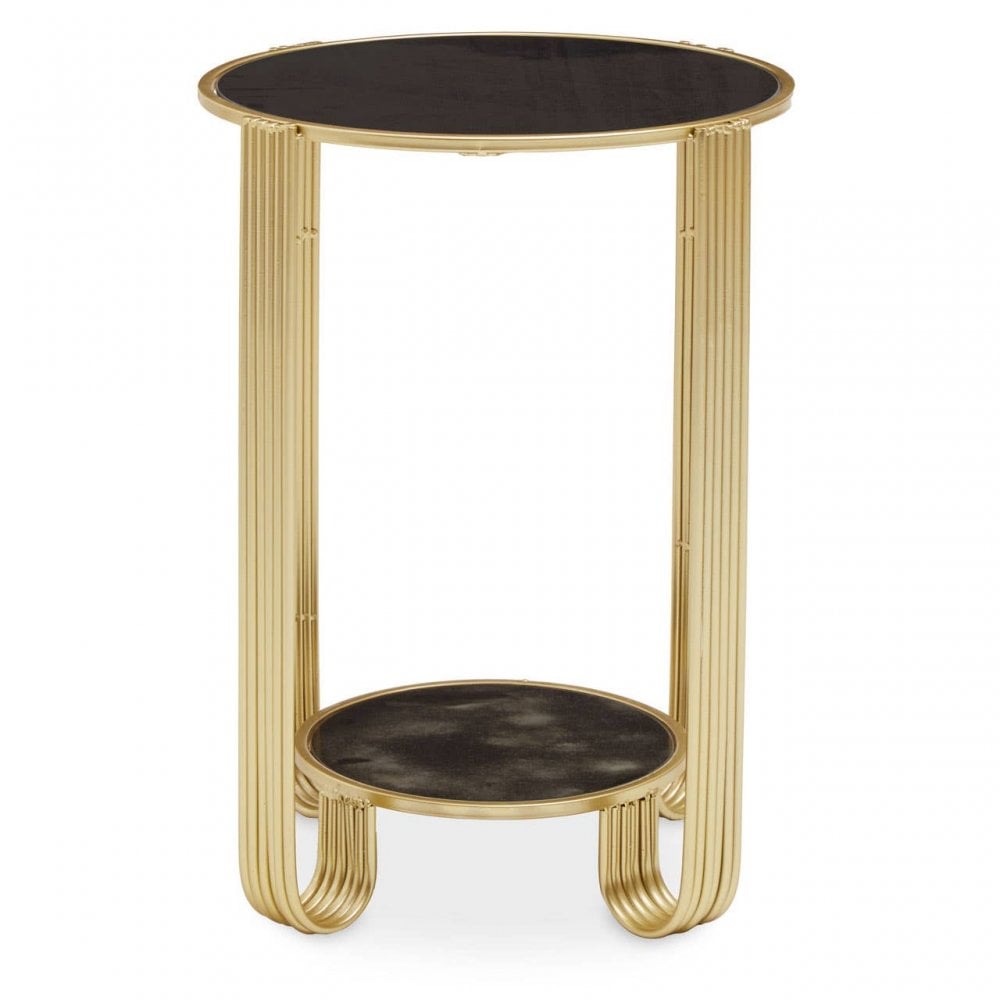 Giselle Round End Table Black Mirror And Gold Frame